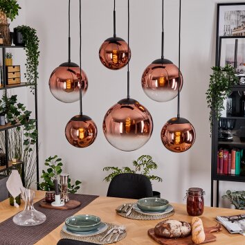 Gastor Hängeleuchte Glas 20 cm, 25 cm, 30 cm Klar, Kupferfarben, 6-flammig