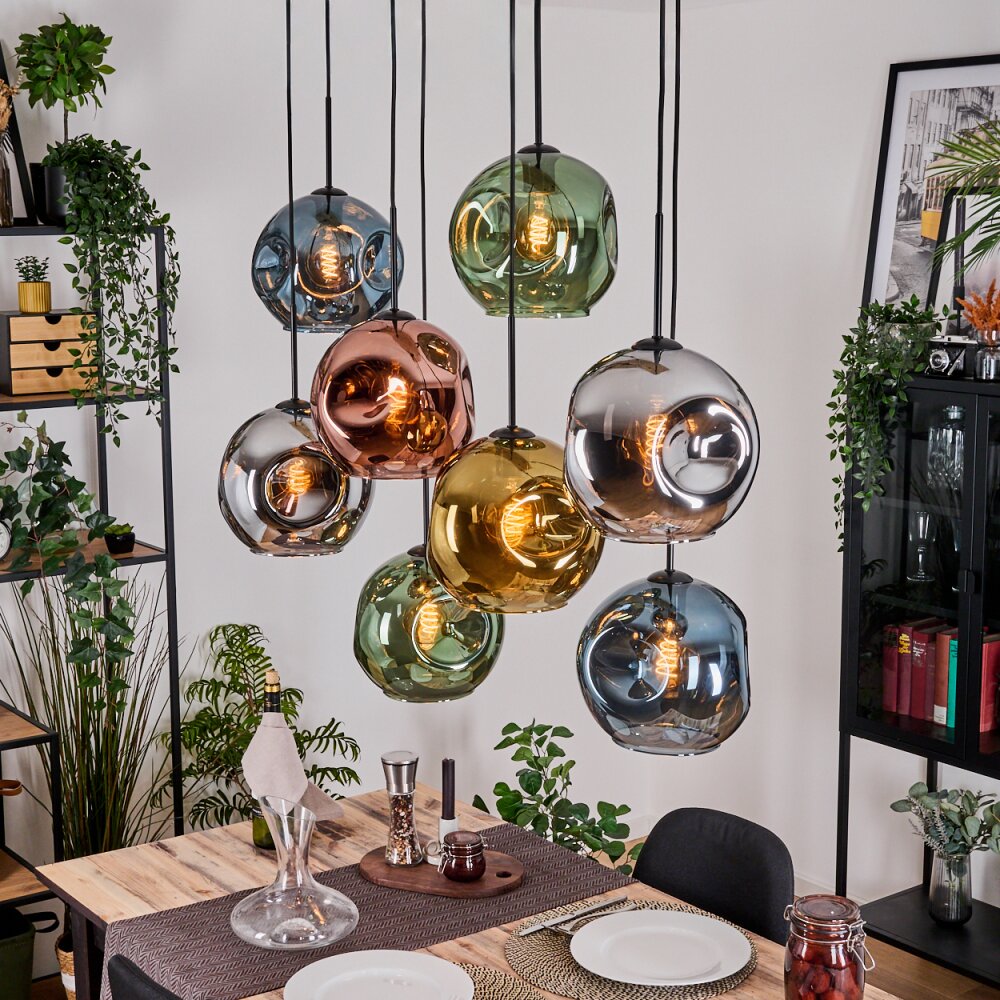 Ripoll Hängeleuchte Glas 25 cm Naturfarben, Schwarz, 8-flammig