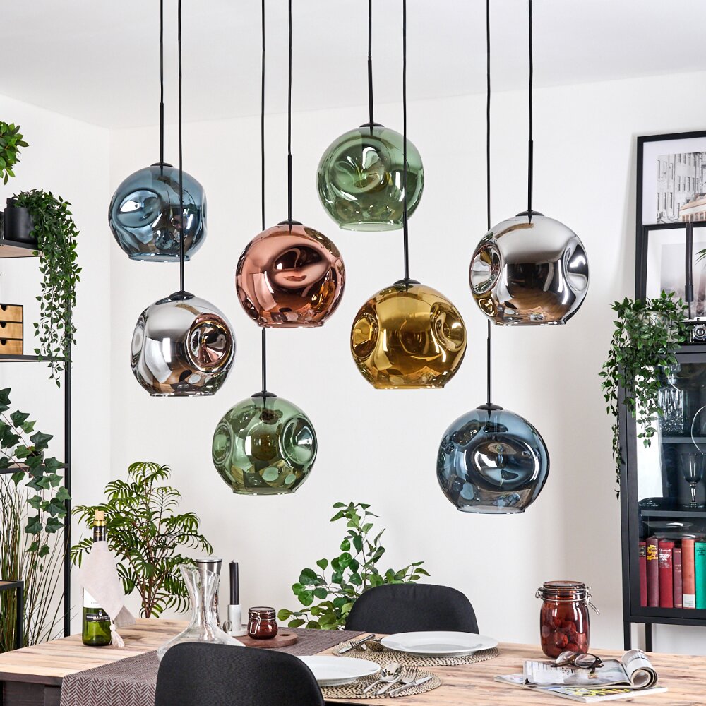 Ripoll Hängeleuchte Glas 25 cm Naturfarben, Schwarz, 8-flammig