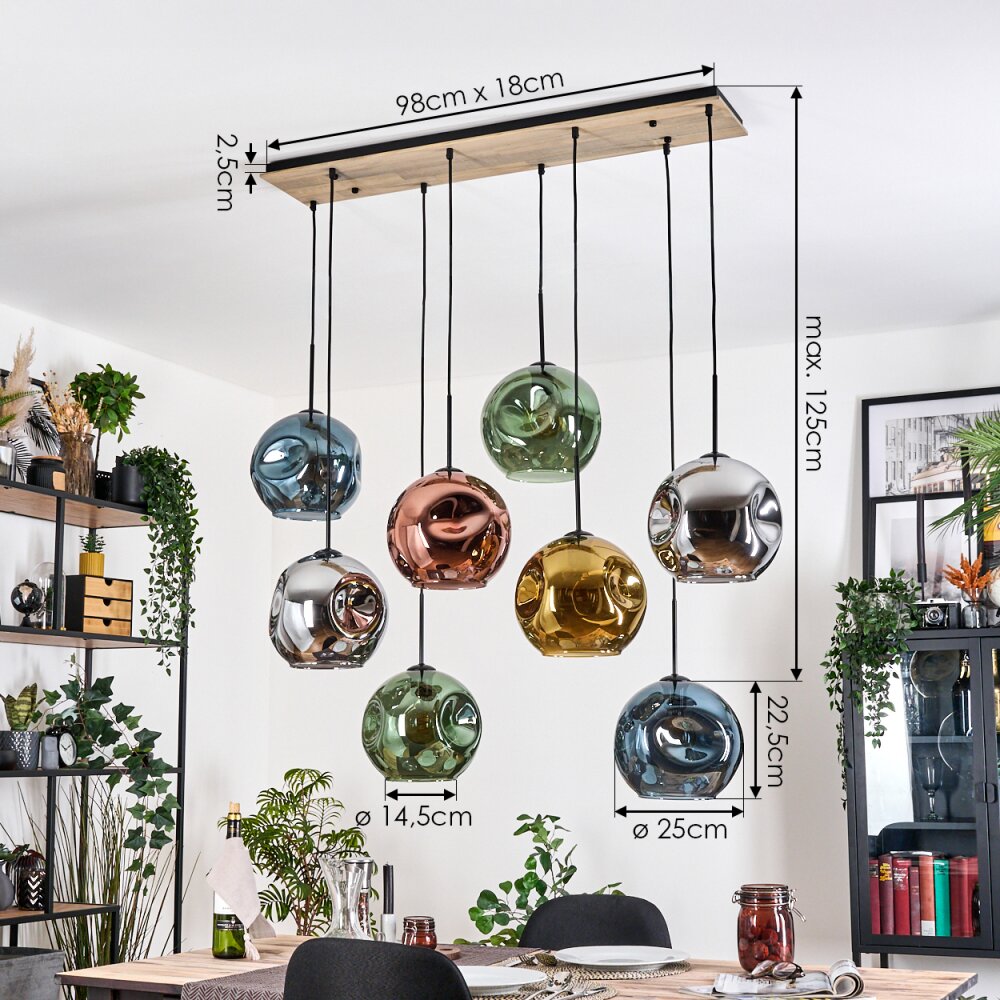Ripoll Hängeleuchte Glas 25 cm Naturfarben, Schwarz, 8-flammig