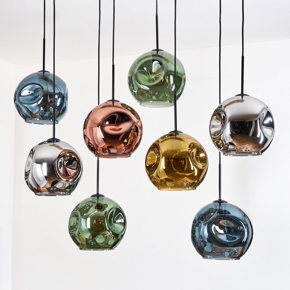 Ripoll Hängeleuchte Glas 25 cm Naturfarben, Schwarz, 8-flammig