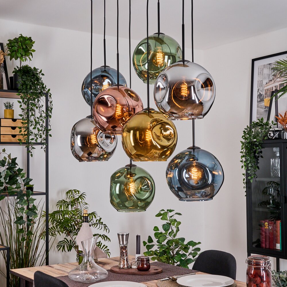 Ripoll Hängeleuchte Glas 25 cm Naturfarben, Schwarz, 8-flammig