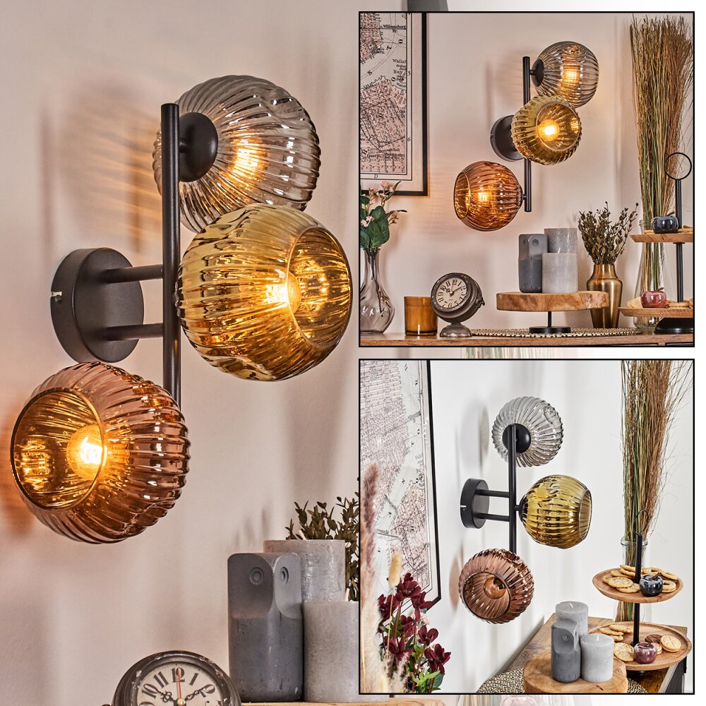 Ripoll Wandleuchte Glas 15 cm Gold, Kupferfarben, Rauchfarben, 3-flammig main product photo