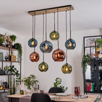 Ripoll Hängeleuchte Glas 20 cm, 25 cm Naturfarben, Schwarz, 8-flammig