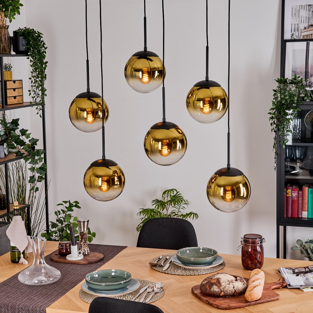 Gastor Hängeleuchte Glas 20 cm Gold, Klar, 6-flammig main product photo