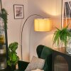 Soungou Bogenstehlampe 38 cm Chrom, Schwarz, 1-flammig, Stoff-Lampenschirm