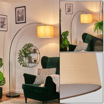 Soungou Bogenstehlampe 38 cm Chrom, Schwarz, 1-flammig, Stoff-Lampenschirm