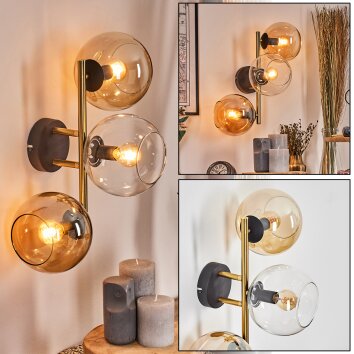 Koyoto Wandleuchte Glas 15 cm Gold, Schwarz, 3-flammig