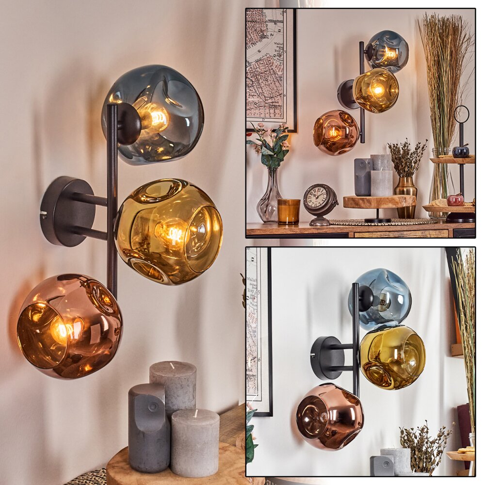 Ripoll Wandleuchte Glas 15 cm Blau, Gold, Kupferfarben, 3-flammig main product photo