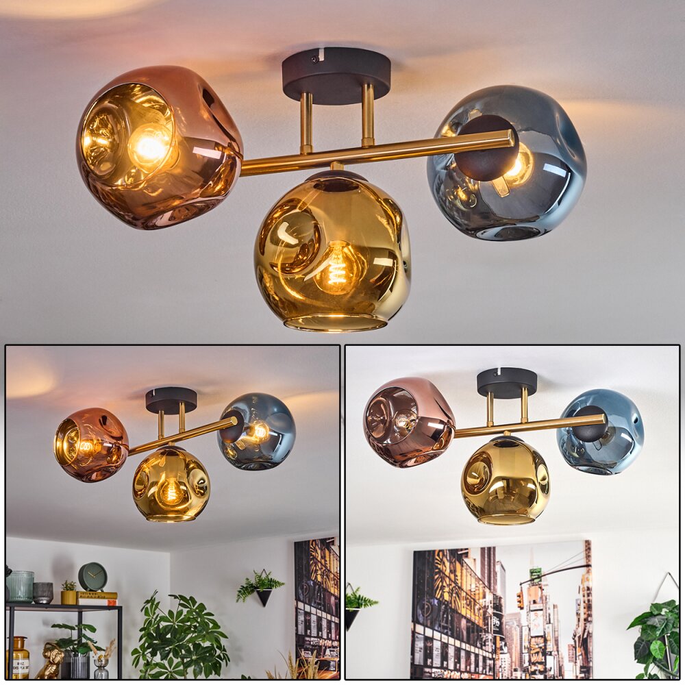 Ripoll Deckenleuchte Glas 15 cm Gold, Schwarz, 3-flammig main product photo
