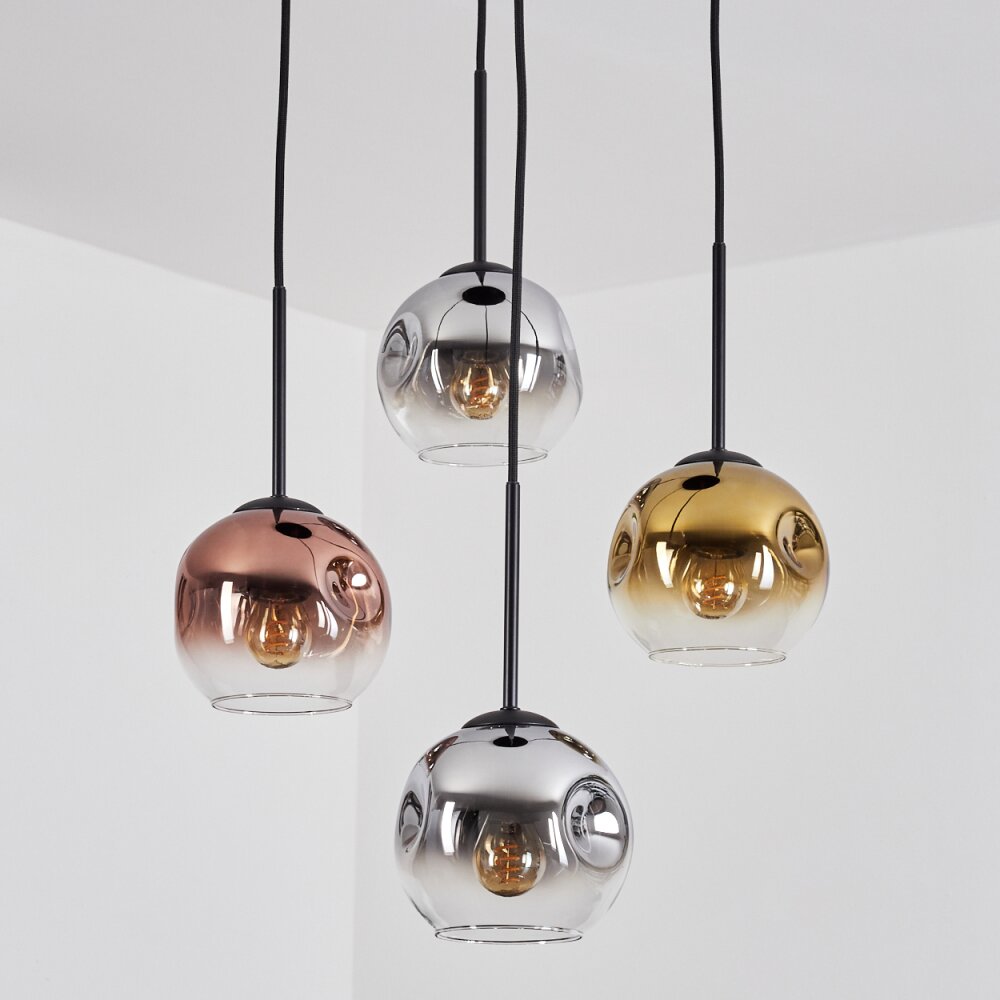 Ripoll Hängeleuchte Glas 15 cm Chrom, Gold, Klar, Kupferfarben, Rauchfarben, 4-flammig