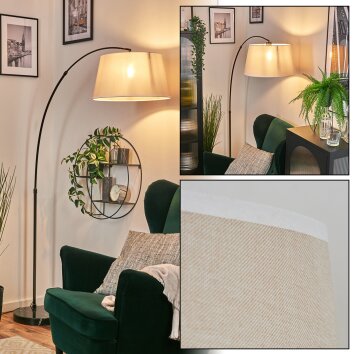 Bassagoda Bogenlampe 45 cm Chrom, Schwarz, 1-flammig, Stoff-Lampenschirm