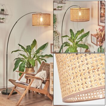 Barcos Bogenstehlampe 35 cm Chrom, Schwarz, 1-flammig, Stoff-Lampenschirm