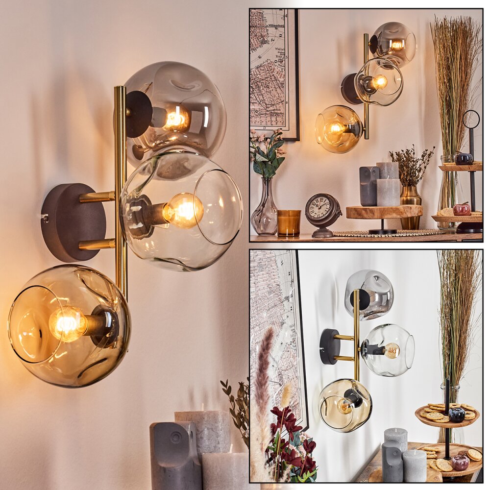 Ripoll Wandleuchte Glas 15 cm Gold, Schwarz, 3-flammig main product photo