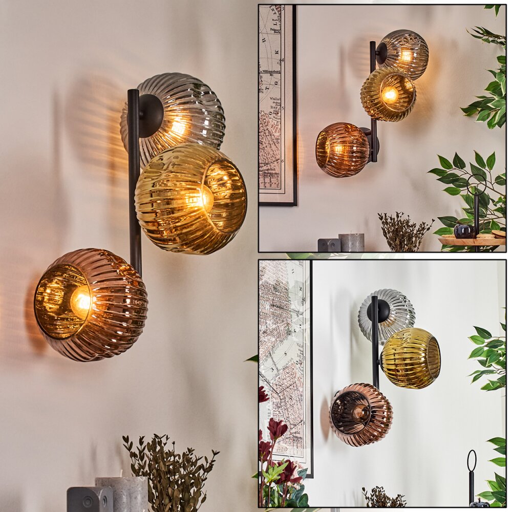 Ripoll Wandleuchte Glas 15 cm Gold, Kupferfarben, Rauchfarben, 3-flammig main product photo