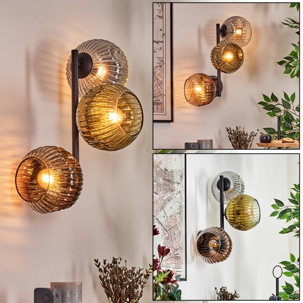 Ripoll Wandleuchte Glas 15 cm Gold, Klar, Kupferfarben, Rauchfarben, 3-flammig main product photo