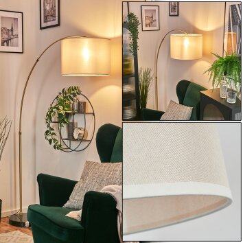 Bassagoda Bogenstehlampe 40 cm Messing, Schwarz, 1-flammig, Stoffschirm