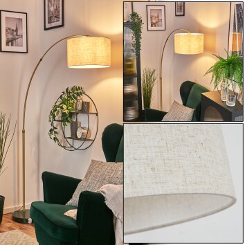 Bassagoda Bogenstehlampe 35 cm Messing, Schwarz, 1-flammig, Stoffschirm