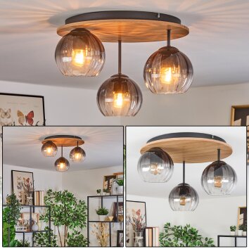 Koyoto Deckenleuchte Glas 15 cm Naturfarben, Schwarz, 3-flammig