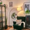 Bassagoda Bogenlampe 35 cm Kupferfarben, Schwarz, 1-flammig, Stoff-Lampenschirm