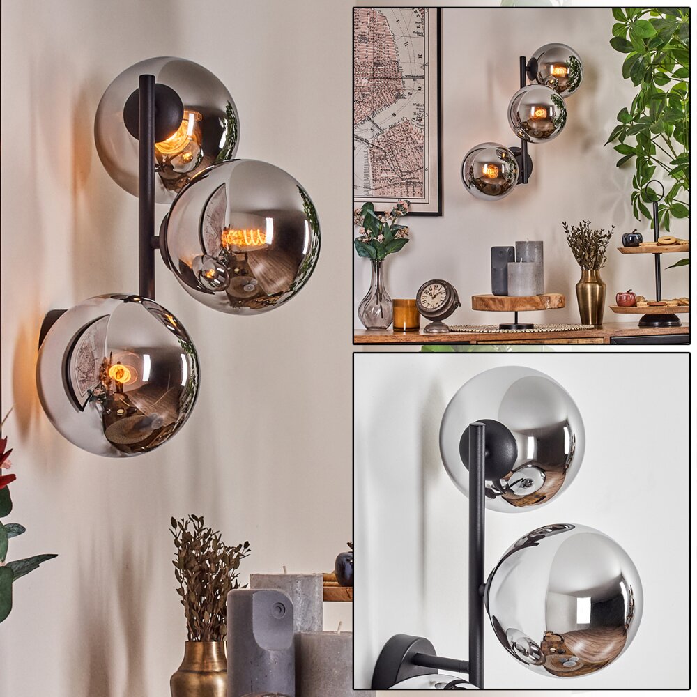 Gastor Wandleuchte Glas 15 cm Chrom, Rauchfarben, 3-flammig main product photo