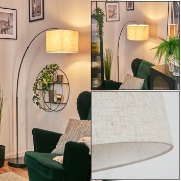 Bassagoda Bogenlampe 35 cm Chrom, Schwarz, 1-flammig, Stoff-Lampenschirm