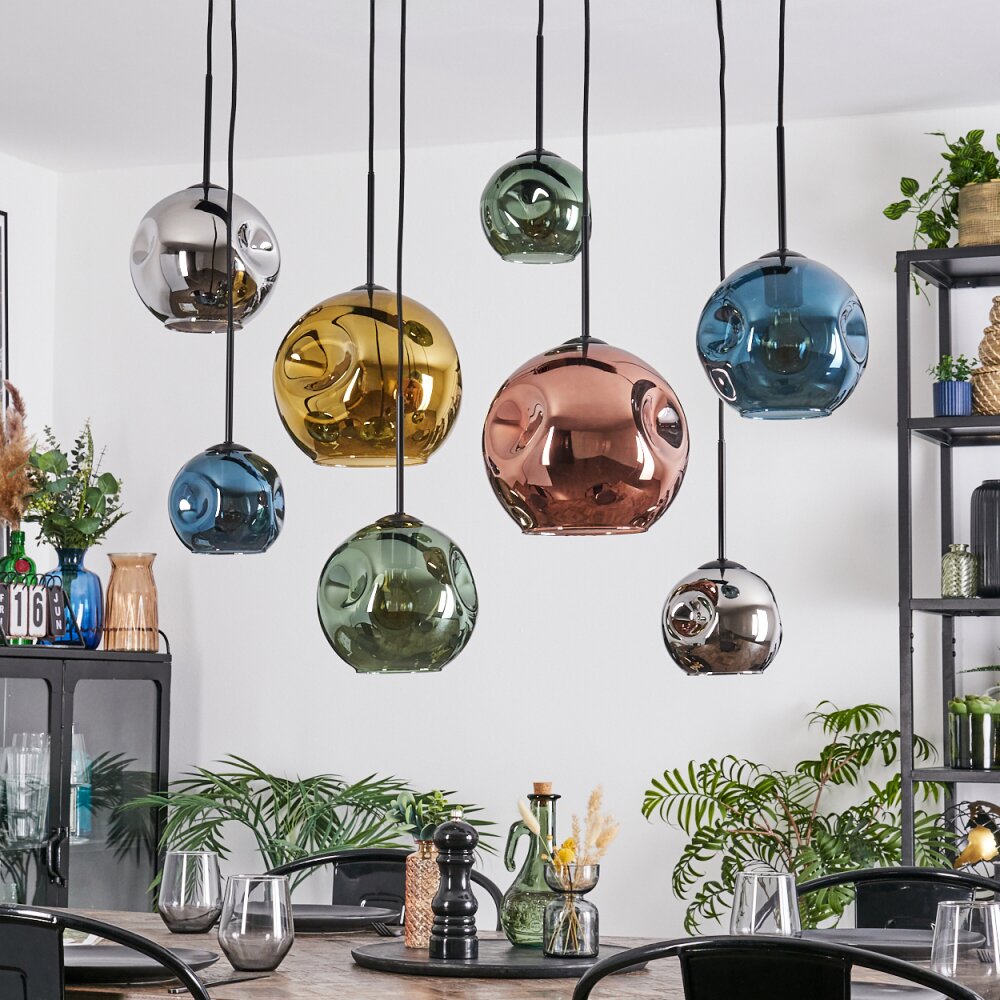 Ripoll Hängeleuchte Glas 15 cm, 20 cm, 25 cm Blau, Chrom, Gold, Grün, Kupferfarben, Rauchfarben, 8-flammig