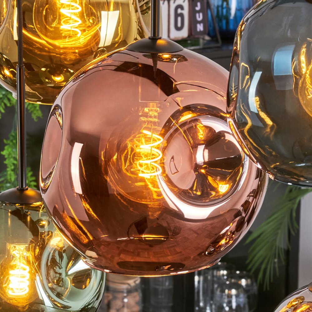 Ripoll Hängeleuchte Glas 15 cm, 20 cm, 25 cm Blau, Chrom, Gold, Grün, Kupferfarben, Rauchfarben, 8-flammig
