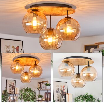 Koyoto Deckenleuchte Glas 20 cm Naturfarben, Schwarz, 3-flammig