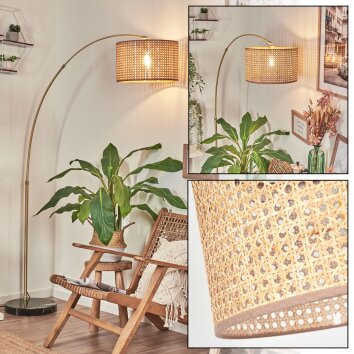 Barcos Bogenleuchte 35 cm Messing, Schwarz, 1-flammig, Stoffschirm