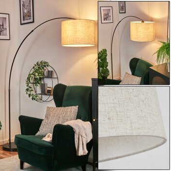 Bassagoda Bogenstehlampe 40 cm Chrom, Schwarz, 1-flammig, Stoff-Lampenschirm