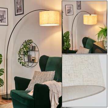 Bassagoda Bogenstehlampe 35 cm Chrom, Schwarz, 1-flammig, Stoffschirm