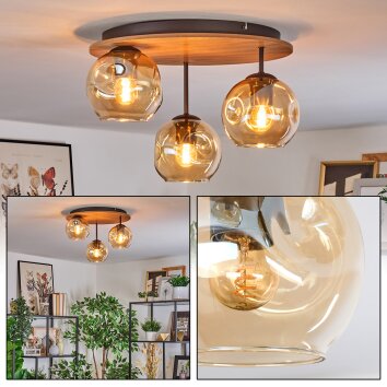 Ripoll Deckenleuchte Glas 15 cm Naturfarben, Schwarz, 3-flammig