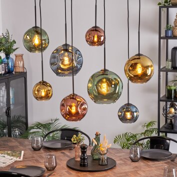 Ripoll Hängeleuchte Glas 15 cm, 20 cm, 25 cm Blau, Gold, Grün, Kupferfarben, 8-flammig