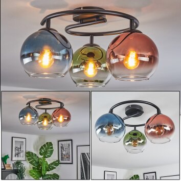 Koyoto Deckenleuchte Glas 15 cm Blau, Grün, Klar, Kupferfarben, 3-flammig