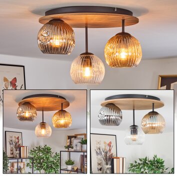 Ripoll Deckenleuchte Glas 15cm Braun, Holzoptik, Schwarz, 3-flammig