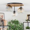 Ripoll Deckenleuchte Glas 15cm Braun, Holzoptik, Schwarz, 3-flammig