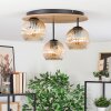 Ripoll Deckenleuchte Glas 15cm Braun, Holzoptik, Schwarz, 3-flammig