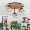 Ripoll Deckenleuchte Glas 15cm Braun, Holzoptik, Schwarz, 3-flammig