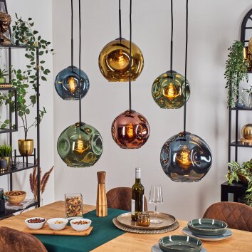 Ripoll Hängeleuchte Glas 20 cm, 25 cm Blau, Gold, Grün, Kupferfarben, 6-flammig Ripoll Hängeleuchte Glas 20 cm, 25 cm Blau, Gold, Grün, Kupferfarben, 6-flammig