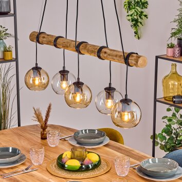 Koyoto Pendelleuchte Glas 15 cm Naturfarben, Schwarz, 5-flammig