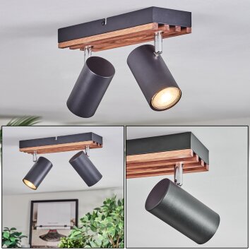 Orlan Deckenleuchte Chrom, Naturfarben, Schwarz, 2-flammig