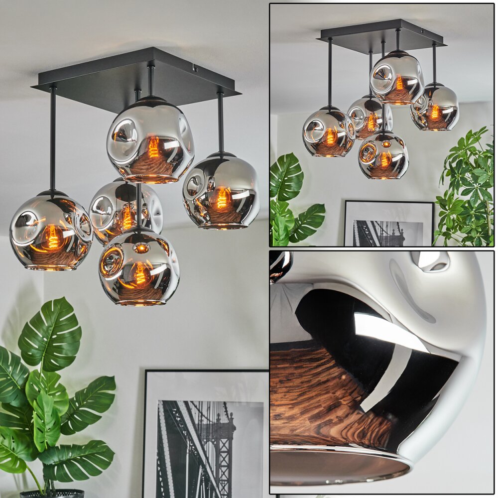 Ripoll Deckenleuchte Glas 15 cm Chrom, Rauchfarben, 5-flammig main product photo