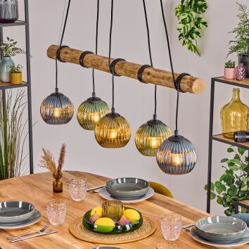 Koyoto Pendelleuchte Glas 15 cm Naturfarben, Schwarz, 5-flammig