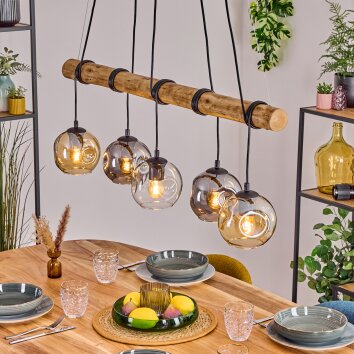 Ripoll Pendelleuchte Glas 15 cm Naturfarben, Schwarz, 5-flammig