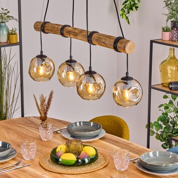 Ripoll Pendelleuchte Glas 15 cm Naturfarben, Schwarz, 4-flammig