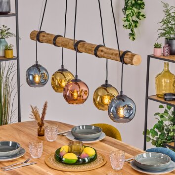 Ripoll Pendelleuchte Glas 15 cm Naturfarben, Schwarz, 5-flammig