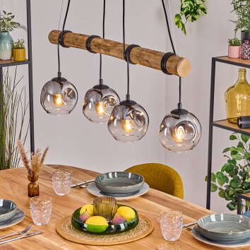 Ripoll Pendelleuchte Glas 15 cm Naturfarben, Schwarz, 4-flammig