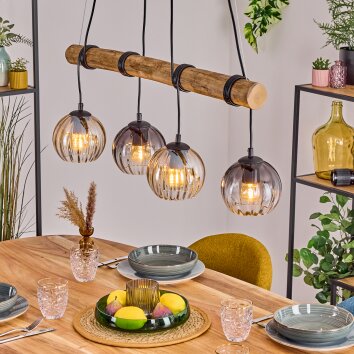 Koyoto Pendelleuchte Glas 15 cm Naturfarben, Schwarz, 4-flammig
