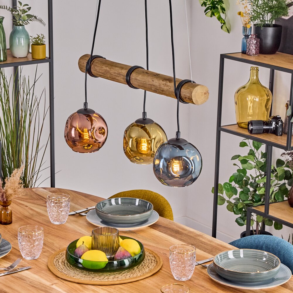 Ripoll Pendelleuchte Glas 15 cm Naturfarben, Schwarz, 3-flammig main product photo